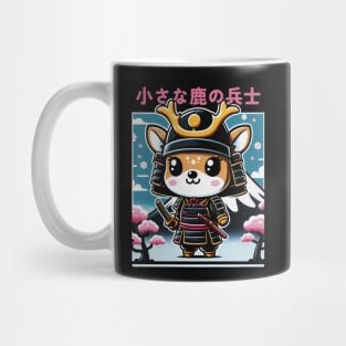 Cute cartoon Kawaii fawn Deer samurai armor with katana Chibi fuji mount blossom Mug